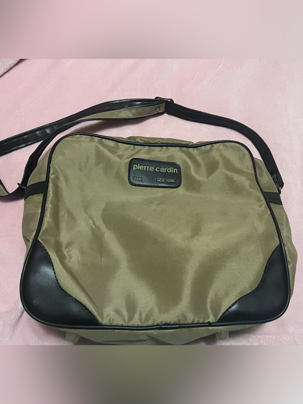 Vintage Pierre Cardin Tan Messenger Bag with dark brown Trim